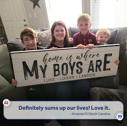 Home Is Where My Boys Are Family Sign